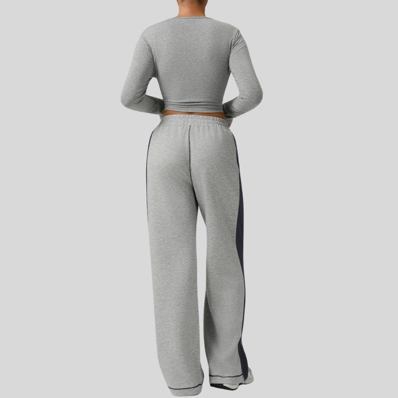 Striped Color-Blocked Sweatshirt and Sweatpants 2-Piece Set