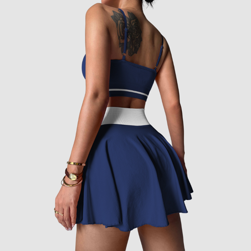 Wholesale contrasting color sports bra + patchwork skirt