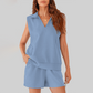 Wholesale Sleeveless V-Neck Tank & Shorts Set – Casual Athleisure 2-Piece with Pockets