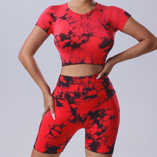 Wholesale Tie-dye short-sleeve top and shorts | Wonderxfans bulk activewear