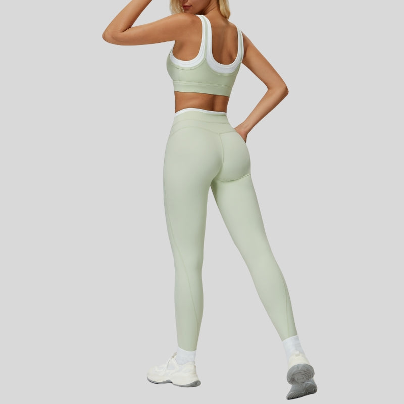 Contrast color sports bra + sports legginggs 2-piece set