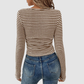 Wholesale Women's Long-Sleeve Top Square-Neck Color-Block Knit Top