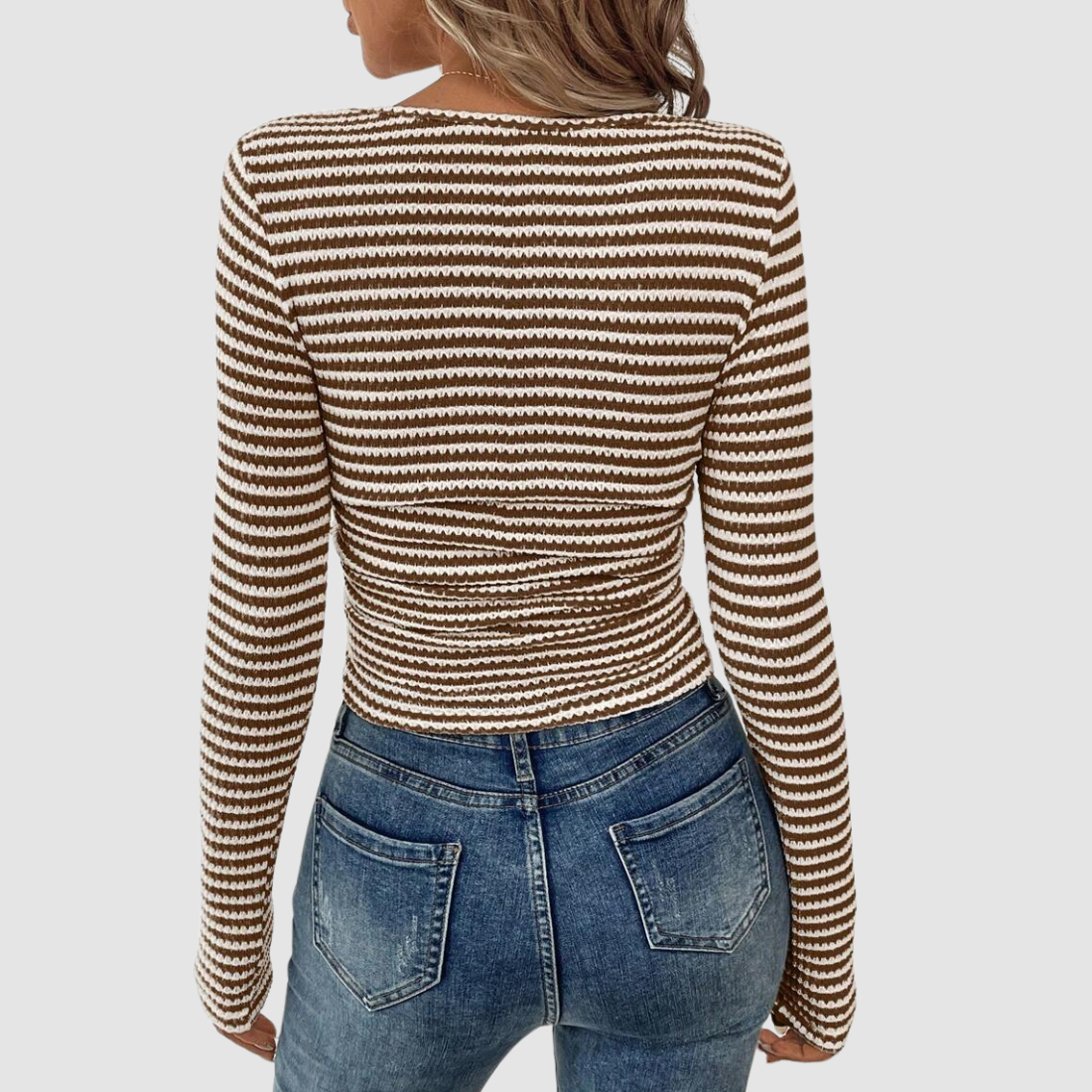 Wholesale Women's Long-Sleeve Top Square-Neck Color-Block Knit Top