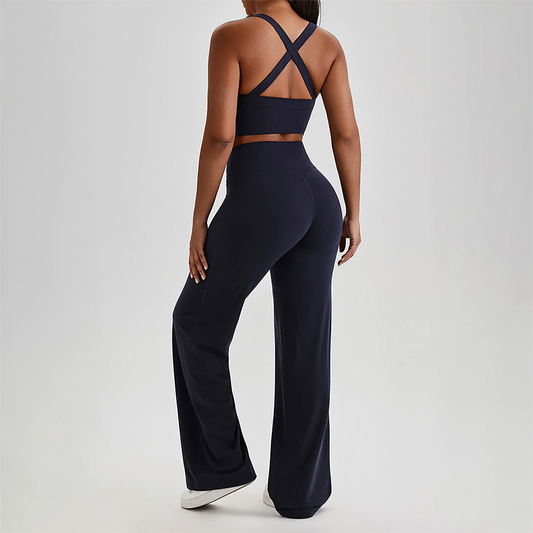 Wholesale Women's Peach Lift High Waist Flare Pants Yoga Set – Cross Back Sports Bra 0258