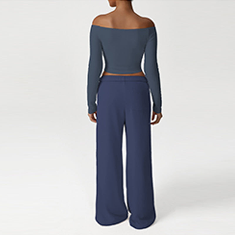 Off-Shoulder Long Sleeve + Loose Sports Pants 2-Piece Set