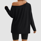 Wholesale Women's Contrast Off-Shoulder Long Sleeve Top