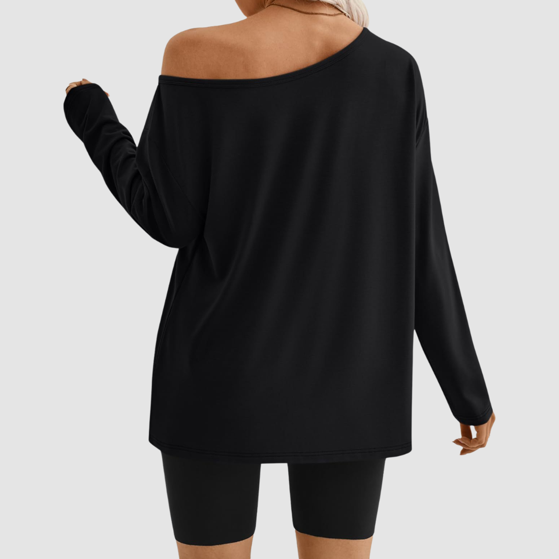 Wholesale Women's Contrast Off-Shoulder Long Sleeve Top