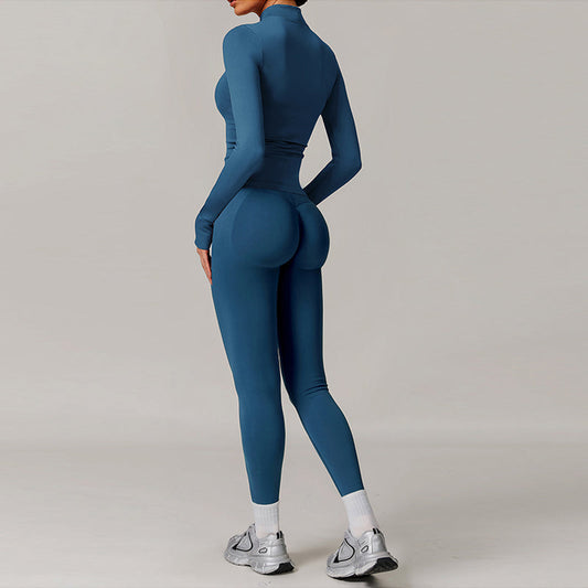 Seamless Full Zipper Fitness jackets + high waist leggings 2-piece set