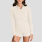 Wholesale Naked-Feel Stand-Collar Zip Jacket & Tennis Shorts Set – 2-Piece Athletic Matching Set