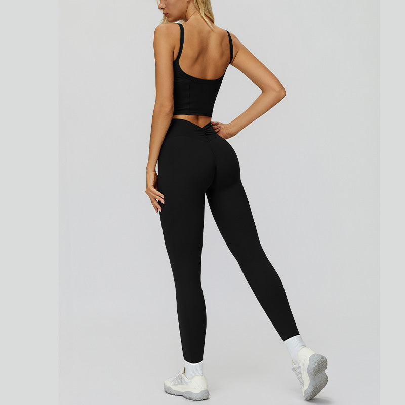 Sports vest with U-shaped+High-waisted slim-fit leggings 2-piece set