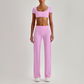 Wholesale Women's Short Sleeve Exposed Back Bra+Naked Feel Straight Leg Pants Yoga Set