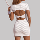 Wholesale Women's Retro Polka Dot Tennis Dress – Open-Back Slim Fit Athletic Skirt w/ Chest Pad