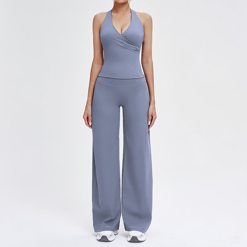 Wholesale open-back tank top + loose wide-leg pants