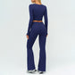 Slim-fitting long-sleeved top + High-waisted flared pants 2-piece set