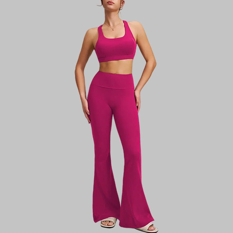 Square Neck Bra + High-Waist Flare Pants 2-Piece Set