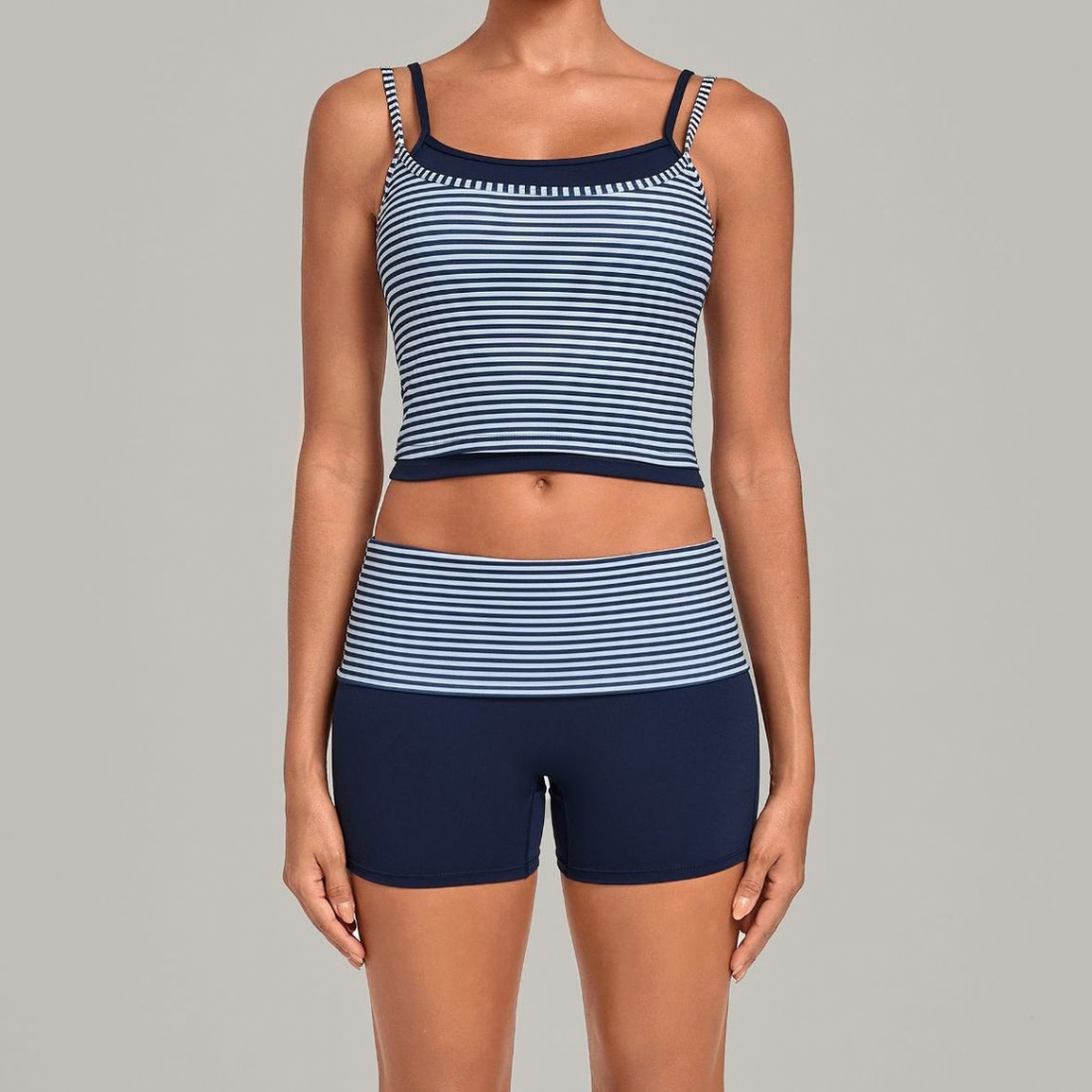 Wholesale Women's Retro Print Double-Strap Yoga Vest+High-waist Shorts Two-Piece Set