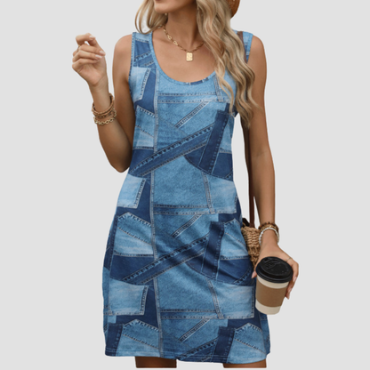 Wholesale Women's Fashionable Denim Print Dress