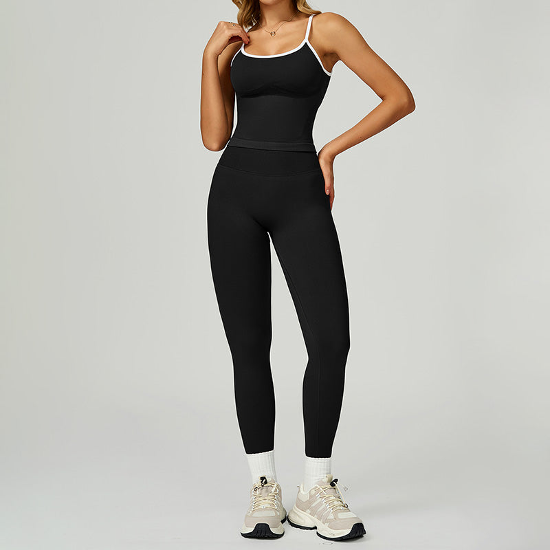 Seamless Contrasting Color tank top + High-waisted leggings 2-Piece Set
