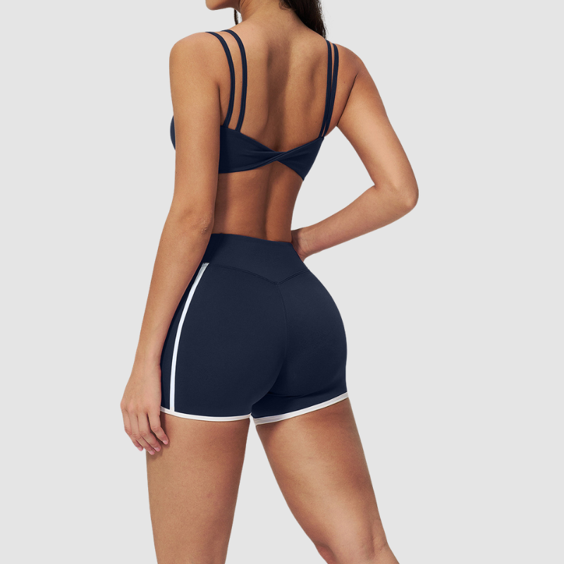 Wholesale Naked-Feel Stripe-Detail Sports Bra & High-Waist Biker Shorts Set – Sculpting Yoga 2-Piece