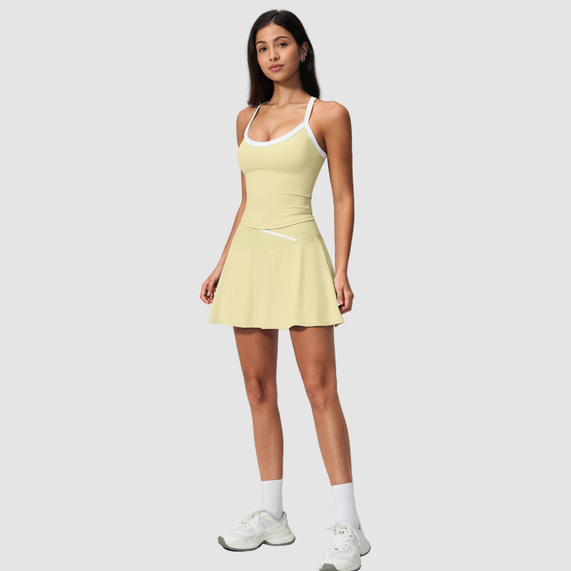 Wholesale I-Shape backless Naked-Feel Sports Bra & Pleated Tennis Skirt Set