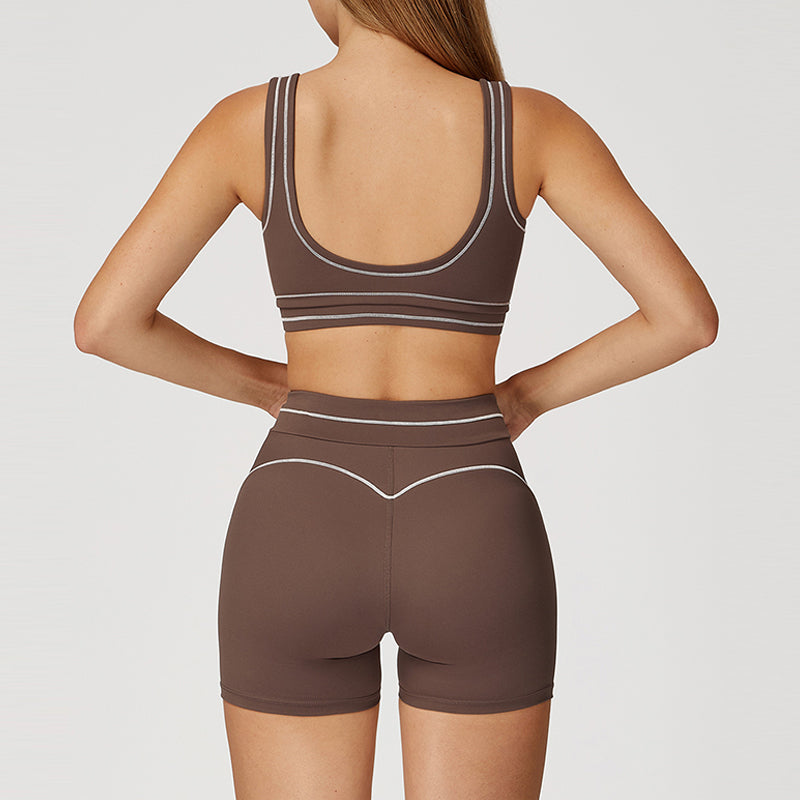 Contrasting Color Sports Bra + high waist shorts 2-piece set