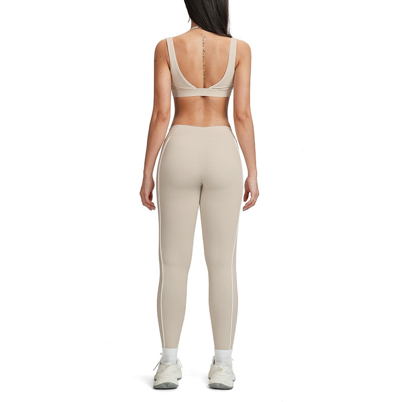 Color-block backless bra + high-waisted leggings 2-piece set