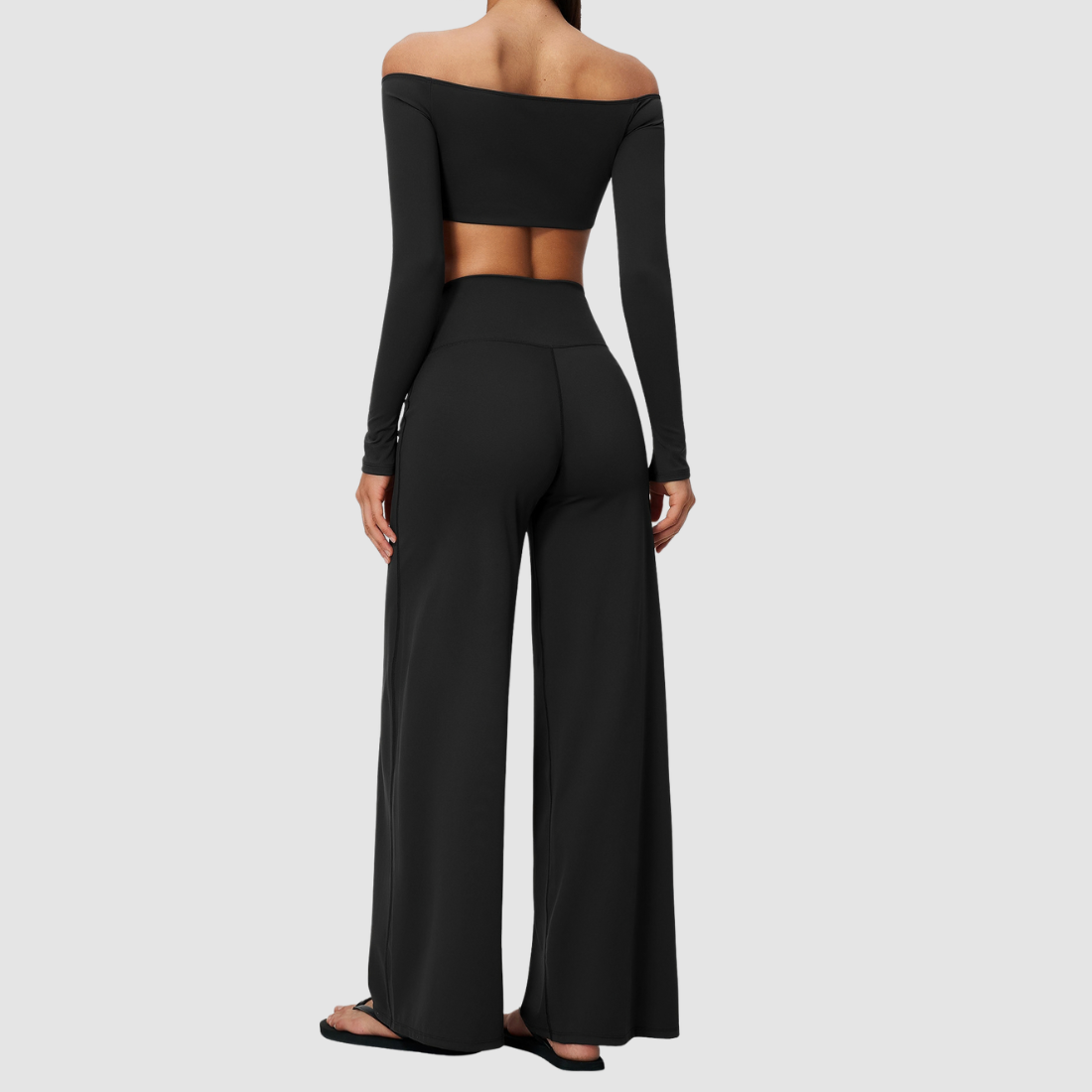 Wholesale Women's Long-Sleeve Tops + Wide-Leg Pants Fitness Two-Piece Set