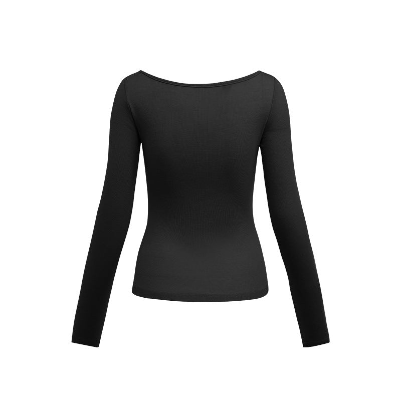 Boat neck slim waist bottoming shirt