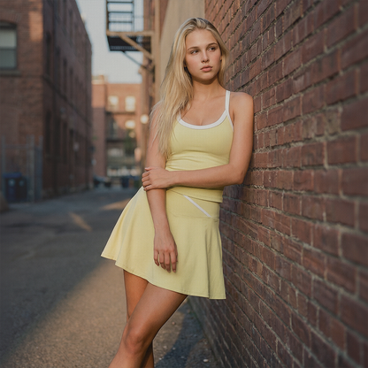 Wholesale I-Shape backless Naked-Feel Sports Bra & Tennis Skirt Set
