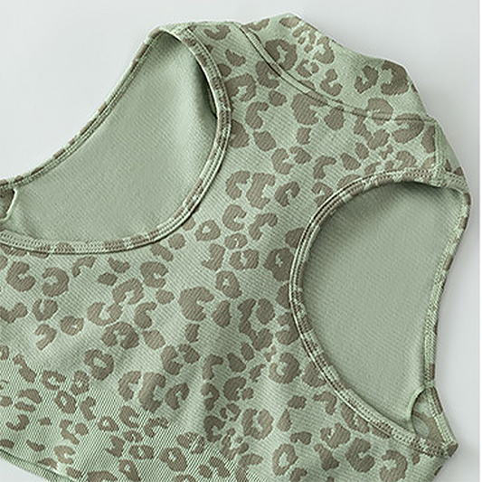 Women's Leopard Print Zipper Tank Top+Hip High Shorts 2-Piece Set