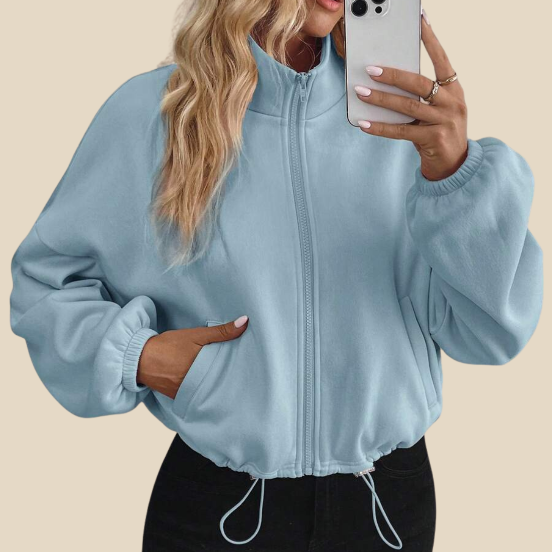 [Women's Casual Activewear] Fleece-Lined Stand-Collar Zip Jacket