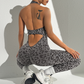 Women's seamless leopard print halter jumpsuit