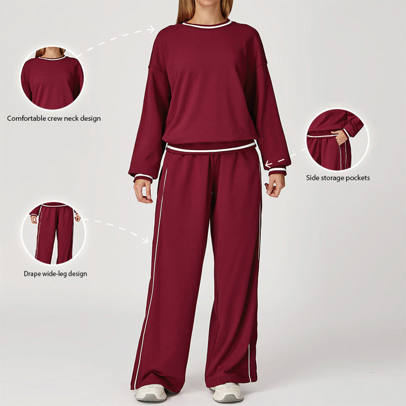 Contrasting Color long sleeve Sweatshirt + loose Sweatpants 2 pieces set