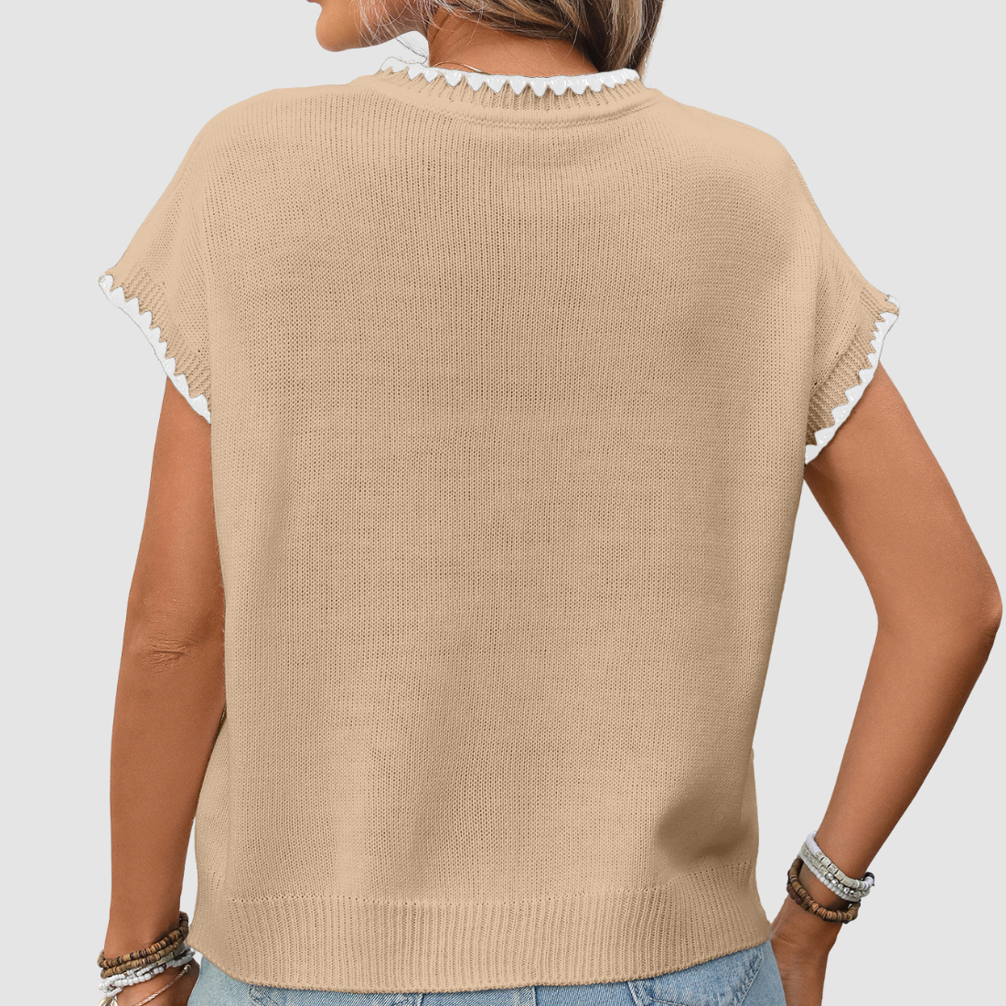 Wholesale Women's Sweaters – Crochet Round-Neck Short Sleeve Pullover