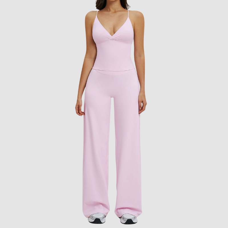 Wholesale thin-strap sports tank top + straight-leg wide-leg pants 2-piece set