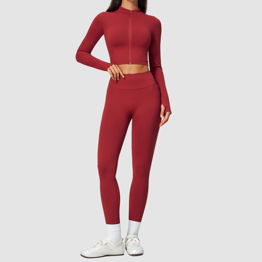 Wholesale Women's Cropped Stand-Collar Jacket & Leggings Yoga Set