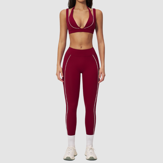 Wholesale Naked-Feel Stripe-Detail Sports Bra & High-Waist Leggings Set – Sculpting Yoga 2-Piece