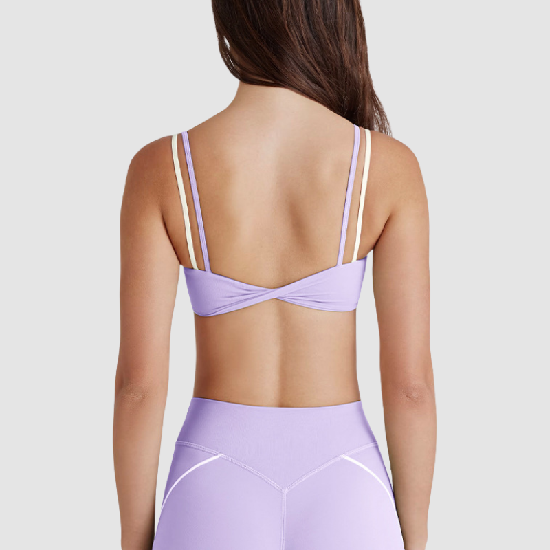Faux two-piece color-blocked sports bra