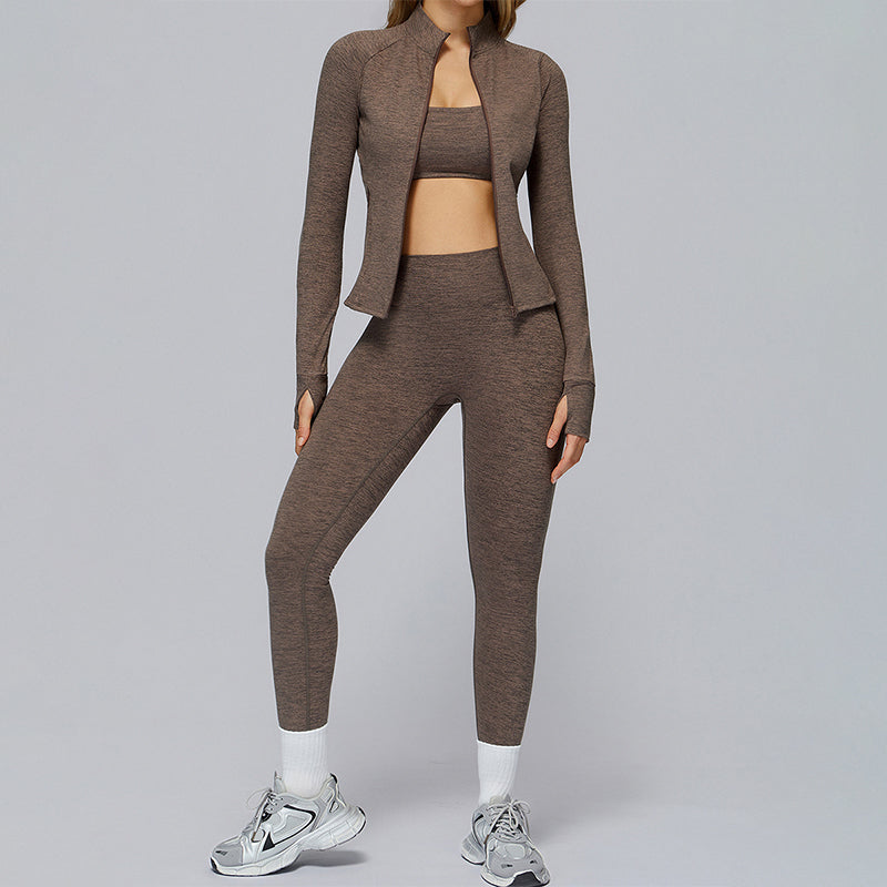 sports jacket+SPORTS BRA + HIGH WAIST LEGGINGS 3-PIECE SET