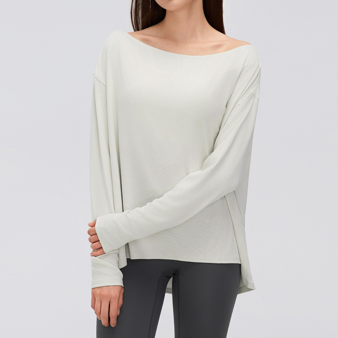 Wholesale Women's Activewear Loose Asymmetric-Shoulder Long-Sleeve Yoga Top