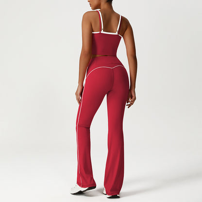 Layered-Look Spaghetti Strap Crop Top + Butt-Lifting Flared Pants 2-Piece Set