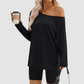 Wholesale Women's Contrast Off-Shoulder Long Sleeve Top