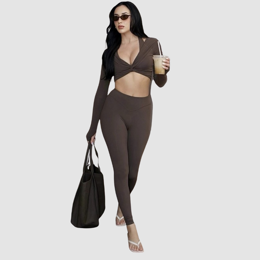Wholesale High-Elasticity Quick-Dry V-Neck Cropped Yoga | Wonderxfans bulk activewear