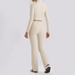 Wholesale Women's Zip-Up Long Sleeve Crop Top & High Waist Leggings Set