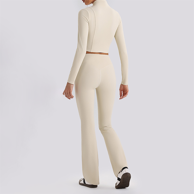 Wholesale Women's Zip-Up Long Sleeve Crop Top & High Waist Leggings Set