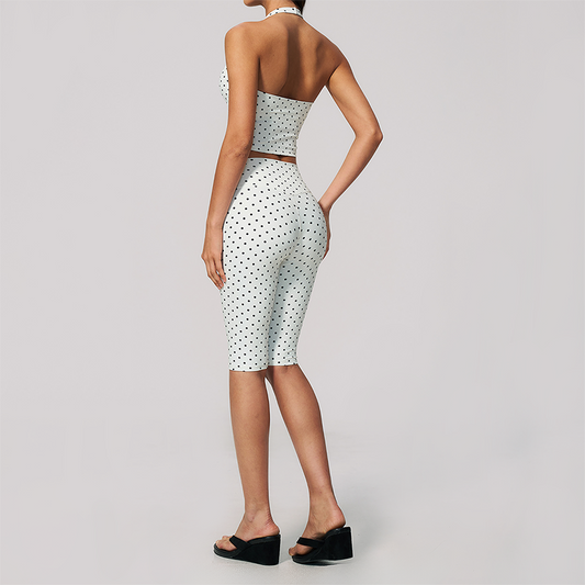 Wholesale Women's Deep V high-elastic polka-dot vest + high-waisted Capri Shorts Set