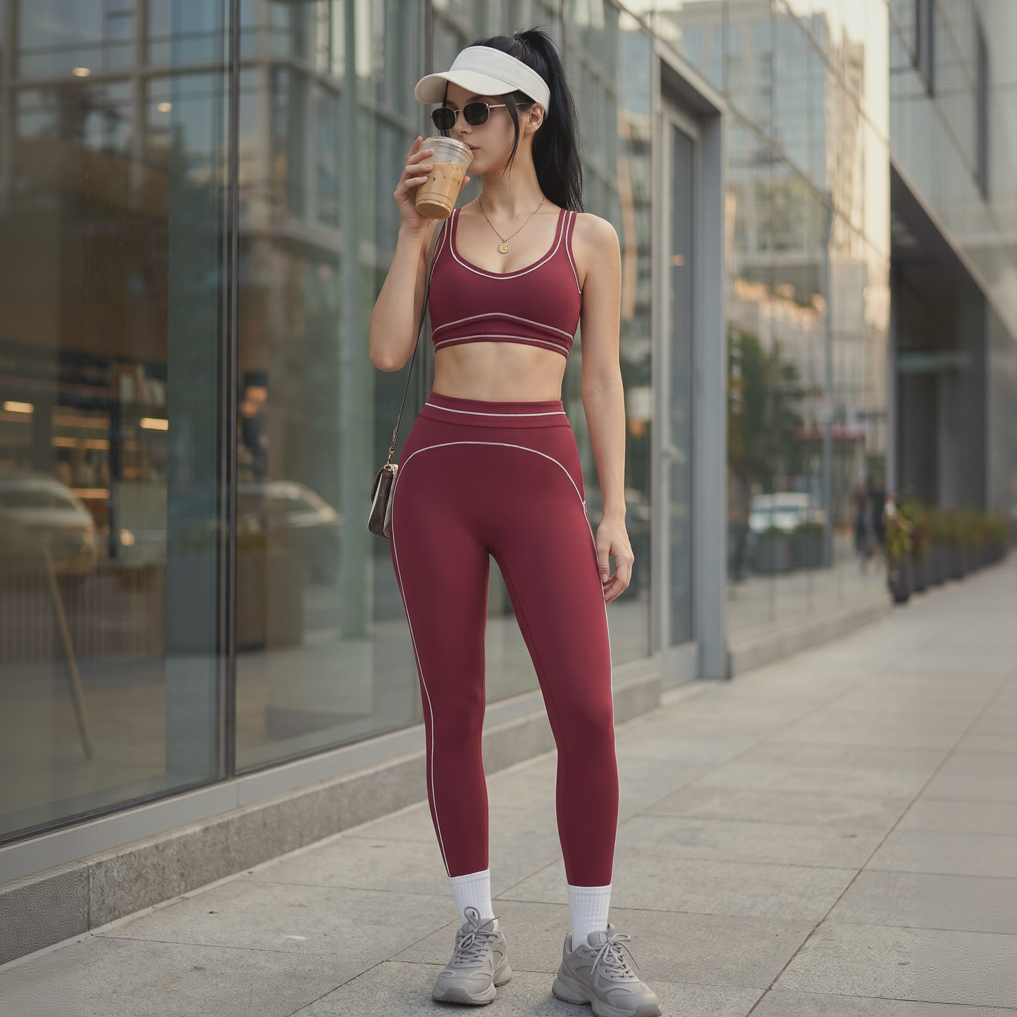 Contrasting Color Sports Bra + high waist leggings 2-piece set