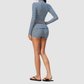 Wholesale Women's Stripe Yoga Set: Zip Stand-Collar Jacket & Shorts