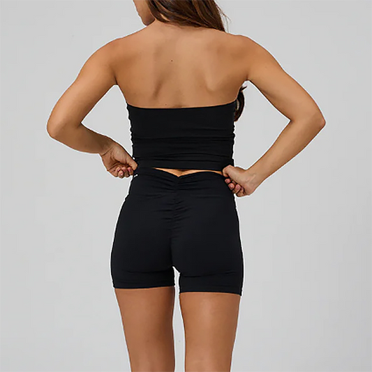 Wholesale Women's Halter Neck Yoga Set Crop Top & Shorts with Chest Pad