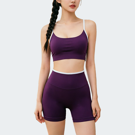Wholesale Women's Seamless Yoga Set: Sports Bra & Biker Shorts – Butt-Lifting Breathable Pilates Training w/ Chest Pad